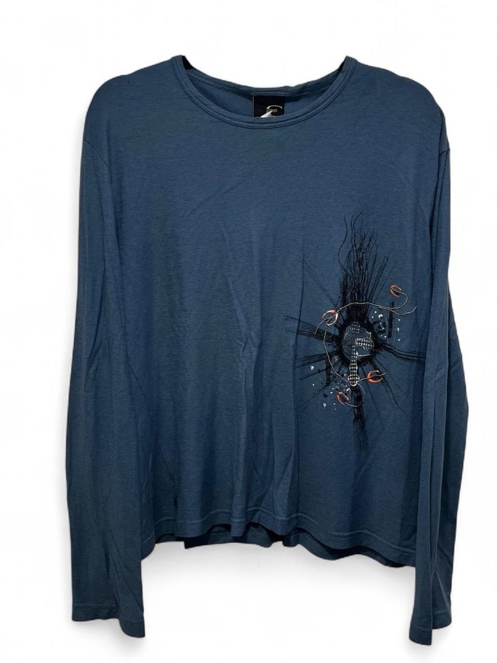 Just Cavalli Men's Long Sleeve Graphic Tee - Blue with Black Detail